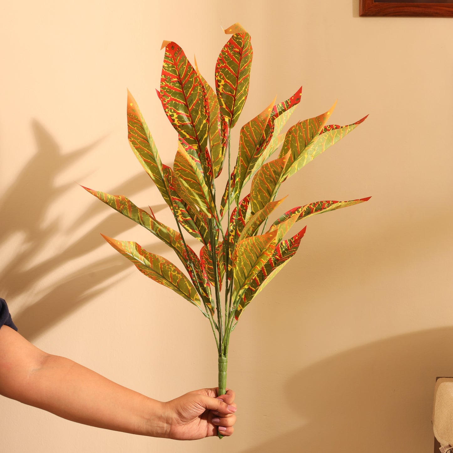 Artificial Potted Multicolored Croton Plant for Home Décor – Realistic Indoor Plant (With Pot, 2 Feet, 26 Leaves)