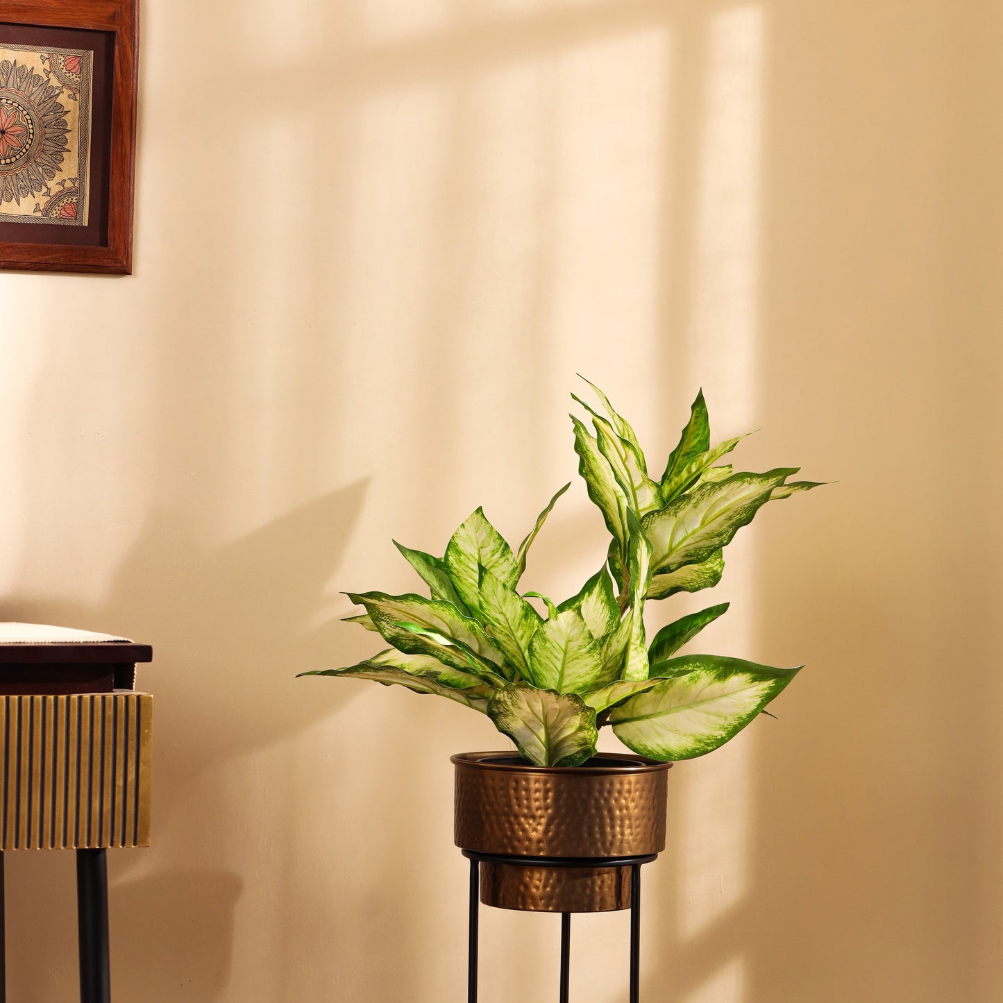 Artificial Pink Dieffenbachia Potted Plant (2 Feet)
