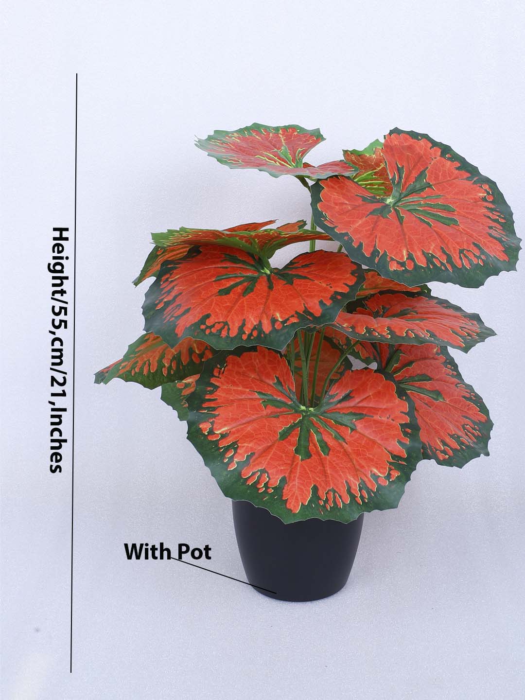 1.8 Feet Luxe Artificial Red Begonia Leaf Plant with 12 Big Leaves with Pot- Premium Artificial Plant for Home and Interior Decor for indoor and outdoor use 