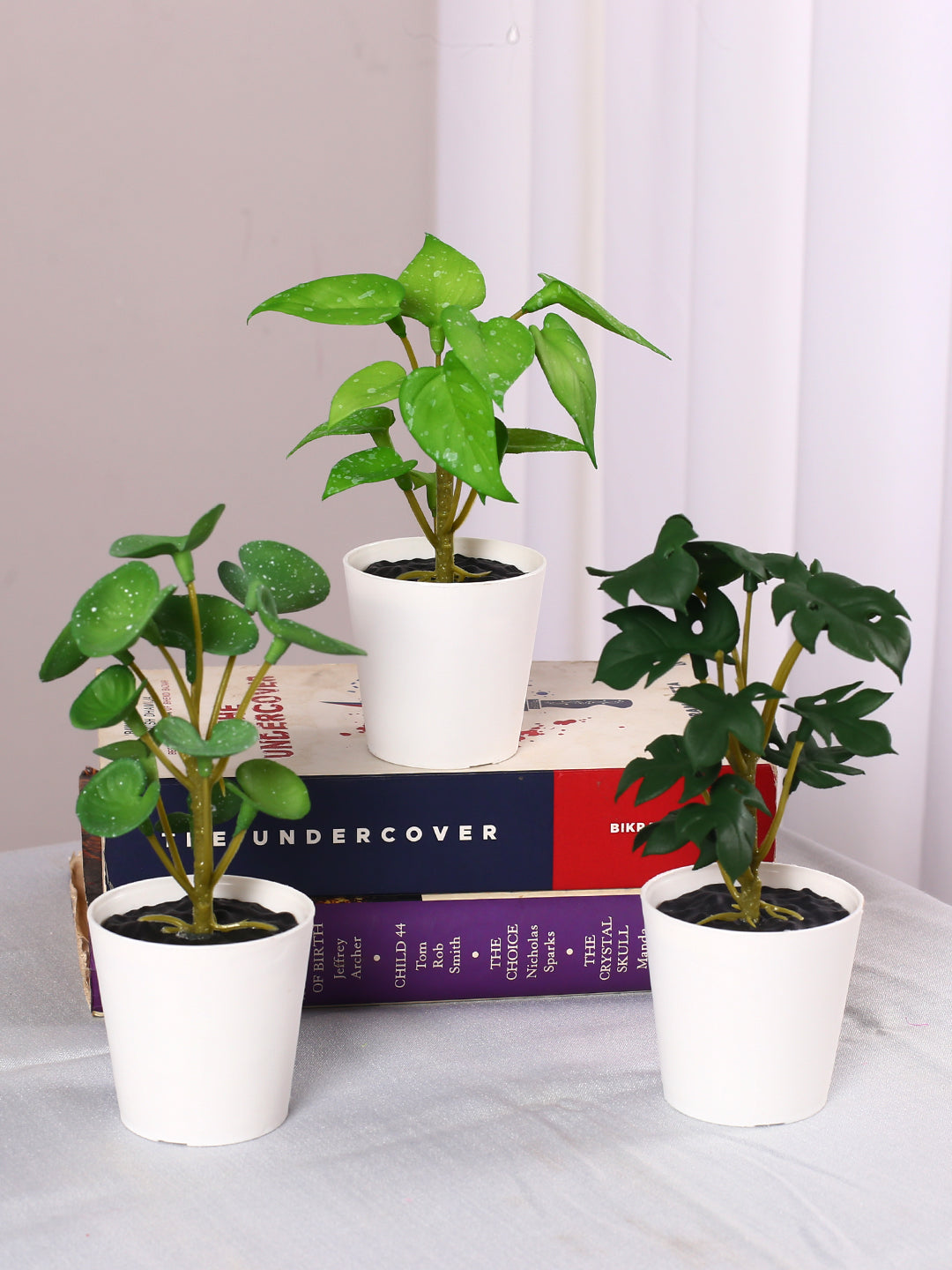 14 CM Pack of 3 Premium Artificial Succulent Desk Plants with Pot- Luxe Faux Artificial Table Plants with Pot for indoor and outdoor use for table plants , desk plants, gardens