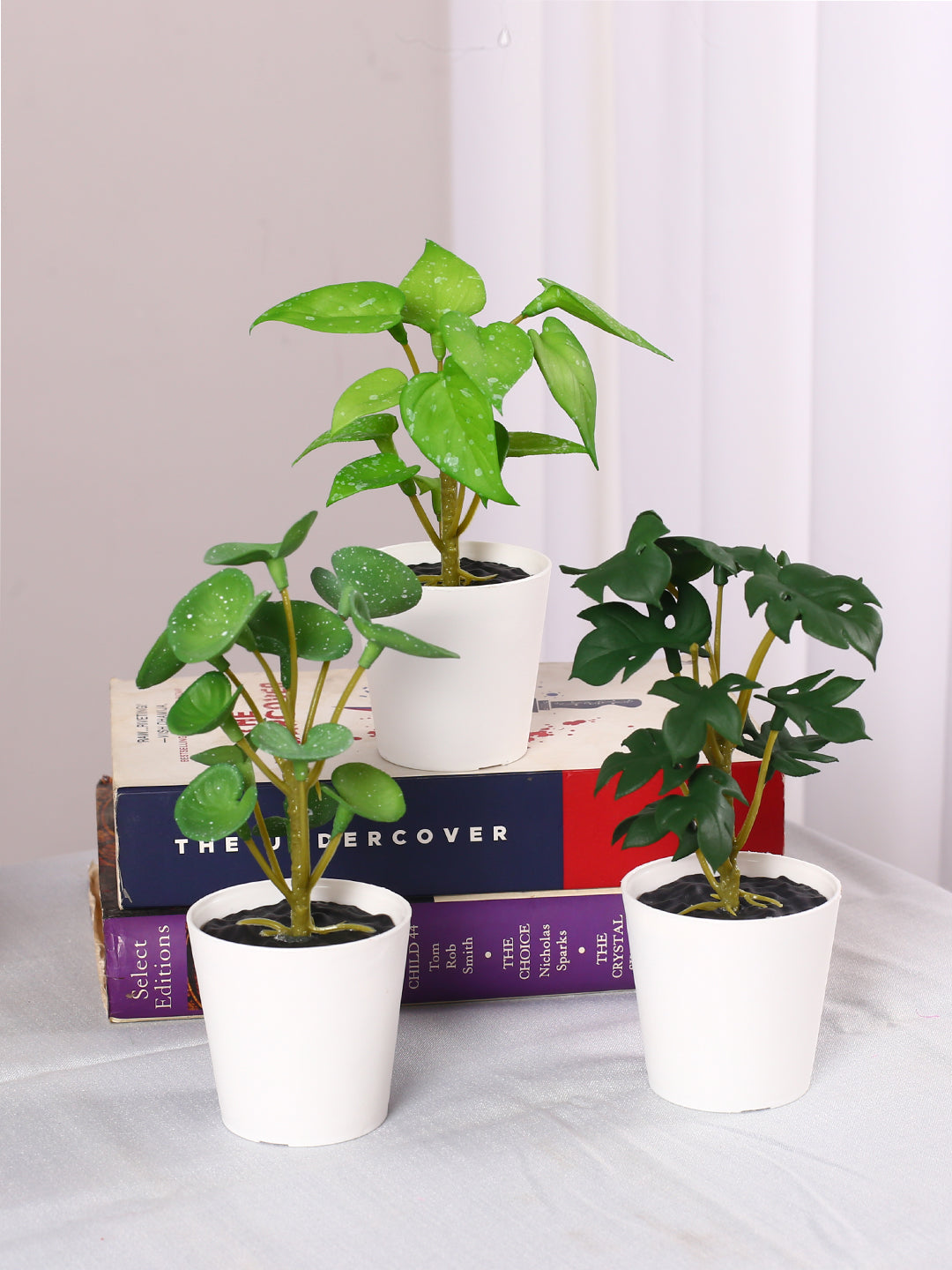 14 CM Pack of 3 Premium Artificial Succulent Desk Plants with Pot- Luxe Faux Artificial Table Plants with Pot for indoor and outdoor use for table plants , desk plants, gardens