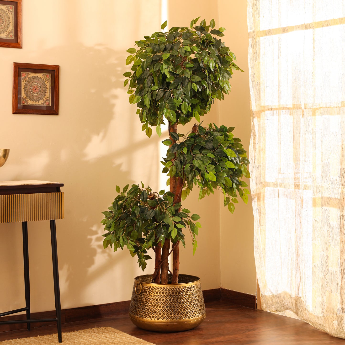 Artificial Green Ficus Bonsai for Home Décor – Realistic Indoor Plant (With Pot, 5.5 Feet)