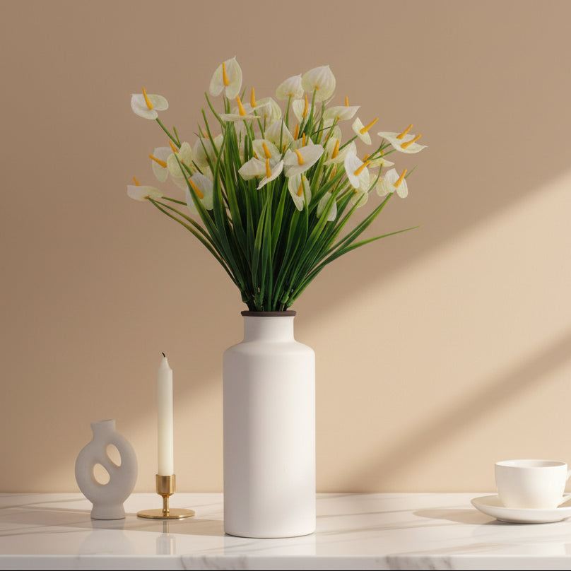 1 Foot Faux White Calla Lily Flower Bouquets without Vase- Pack of 3- Premium Artificial Flowers For Home and Interior Decor for indoor and outdoor use 