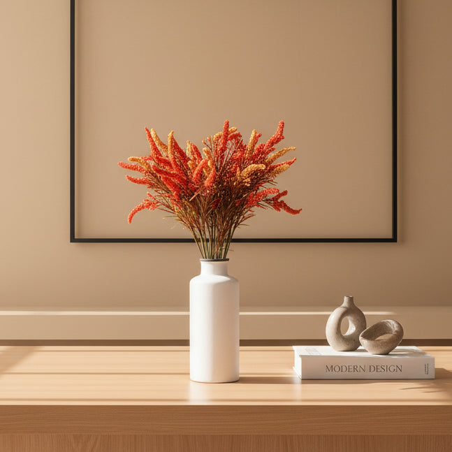 1 Foot Luxe Artificial Red Hogla Flower Bouquets without Vase- Pack of 3- Faux Artificial Flowers for Home and Interior Decor for indoor and outdoor use 