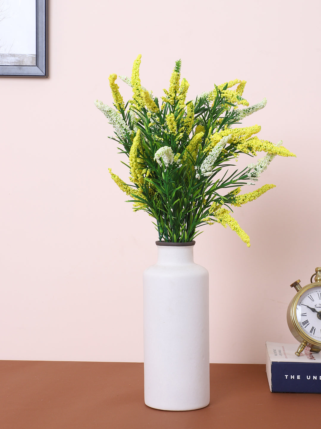 1 Foot Luxe Artificial Yellow Hogla Flower Bouquets without Vase- Pack of 3- Faux Artificial Flowers for Home and Interior Decor for indoor and outdoor use 