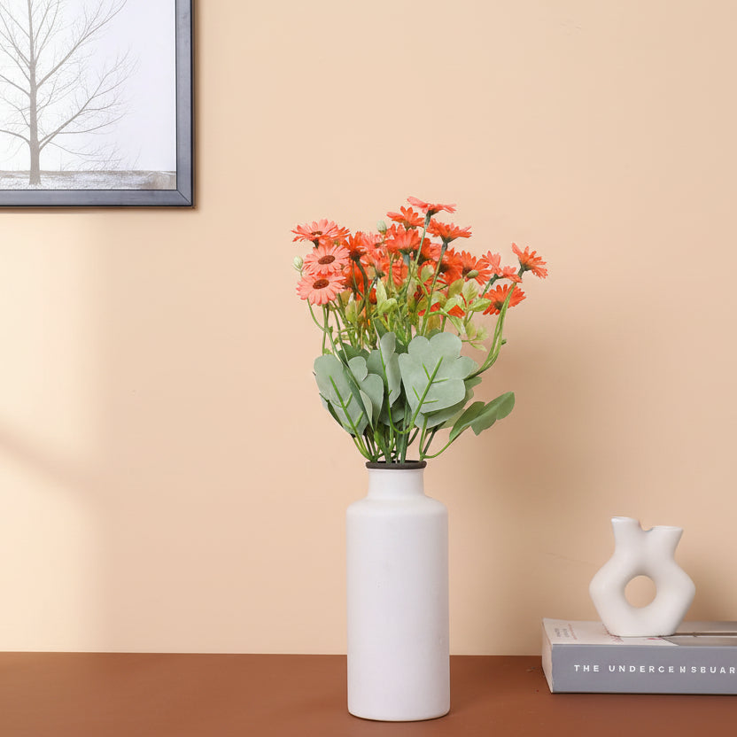 1 Foot Premium Artificial Orange Daisy Flower Bouquets without Vase -Pack of 3- Faux Flowers for Home and Interior Decor for indoor and outdoor use 