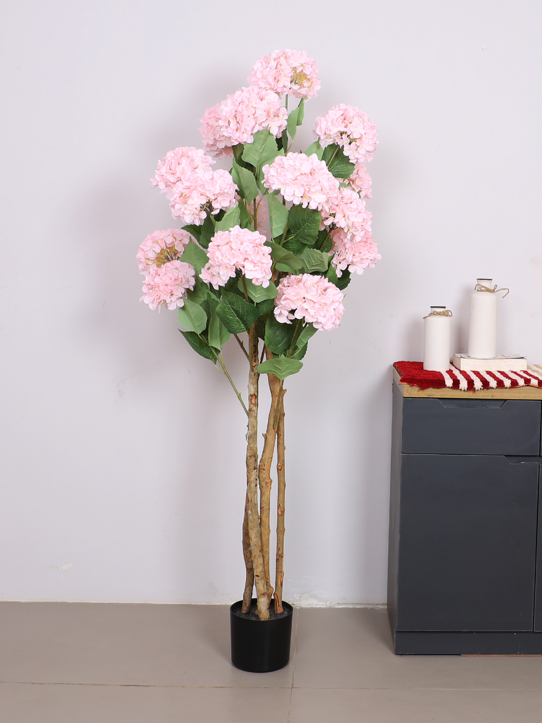 Artificial Hydrangea Flower Plant (with Pot, 5 Feet, Pink)