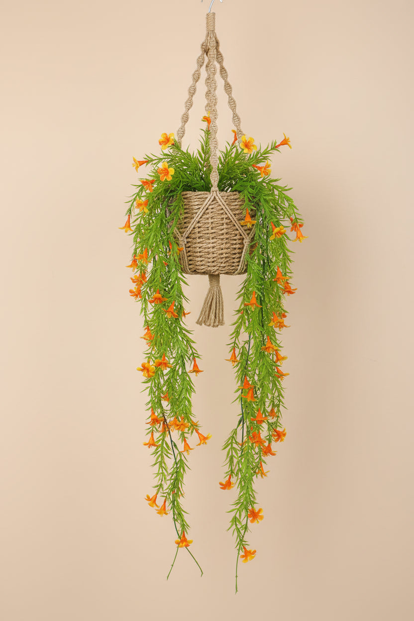 2.2 Feet Artificial Orange Lily Flowers Hanging Plants without Pot- Pack of 2- Premium Artificial Plant for Home and Office Decor for indoor and outdoor use 