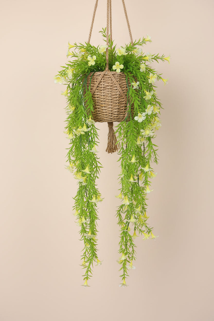 2.2 Feet Artificial Yellow Lily Flowers Hanging Plants without Pot- Pack of 2- Premium Artificial Plant for Home and Office Decor for indoor and outdoor use 