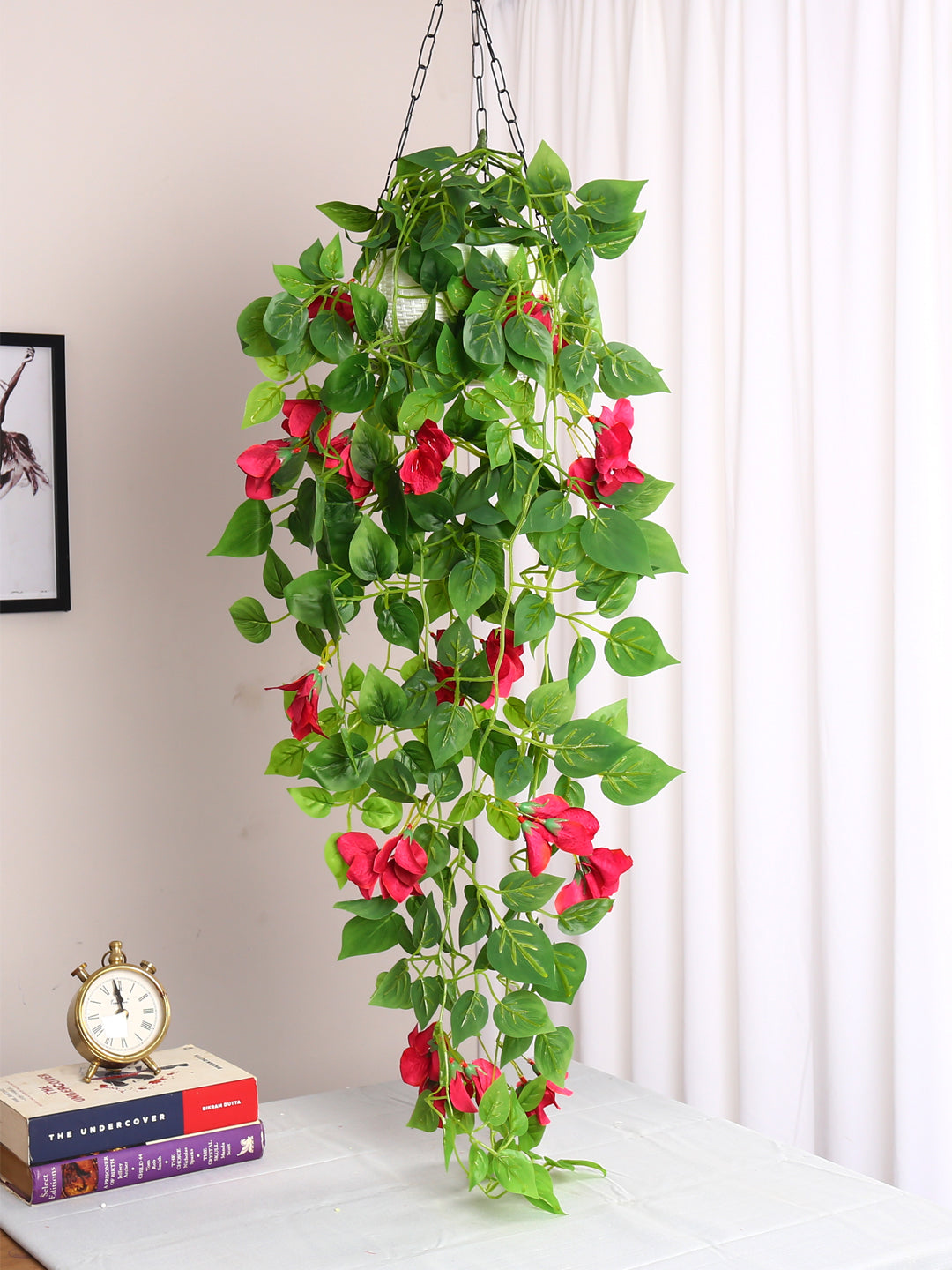 2.5 Feet Artificial Pink Bougainvillea Flower Hanging Plant without Pot, Pink- Premium Artificial Hanging Plant for Home and Interior Decor for indoor and outdoor use