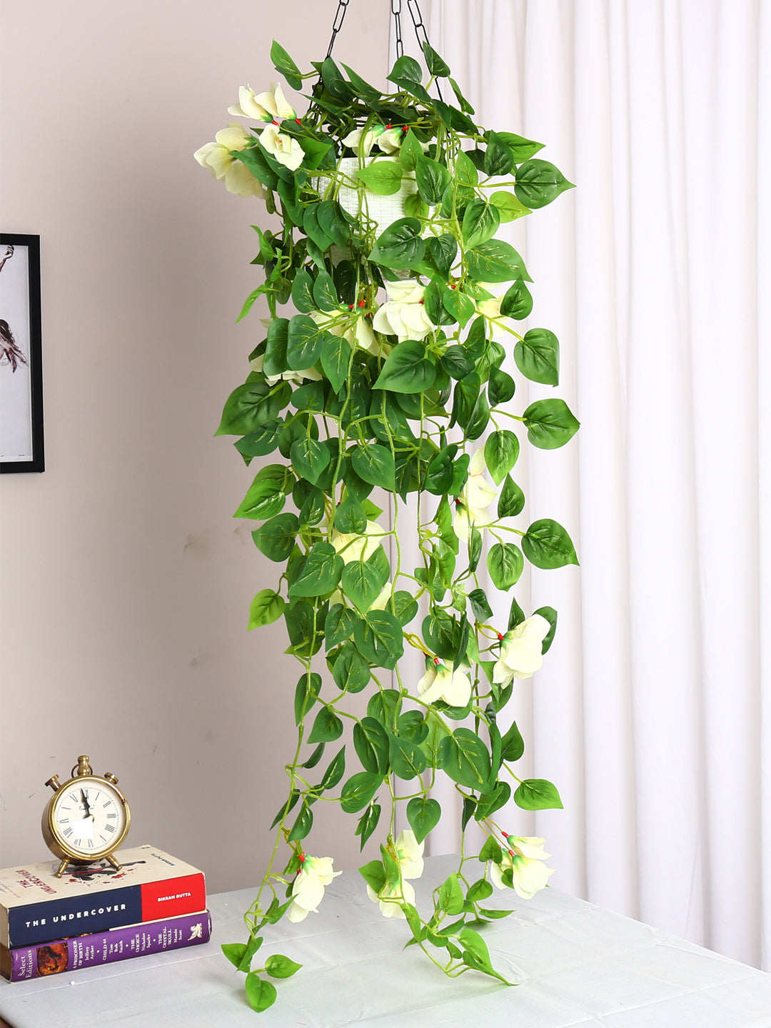 2.5 Feet Artificial White Bougainvillea Flower Hanging Plant without Pot- Premium Artificial Hanging Plant for Home and Interior Decor for indoor and outdoor use