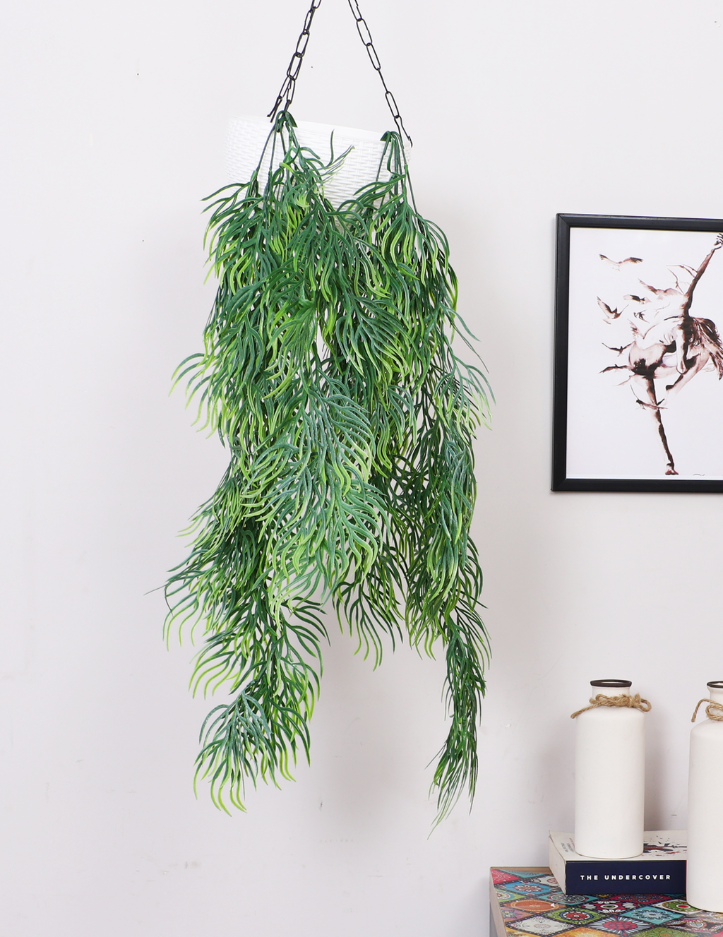 2.7 Feet Artificial Hanging Green Plants without Pot- Set of 2 Faux Premium Hanging Plants for Home and Office Decor for indoor and outdoor use