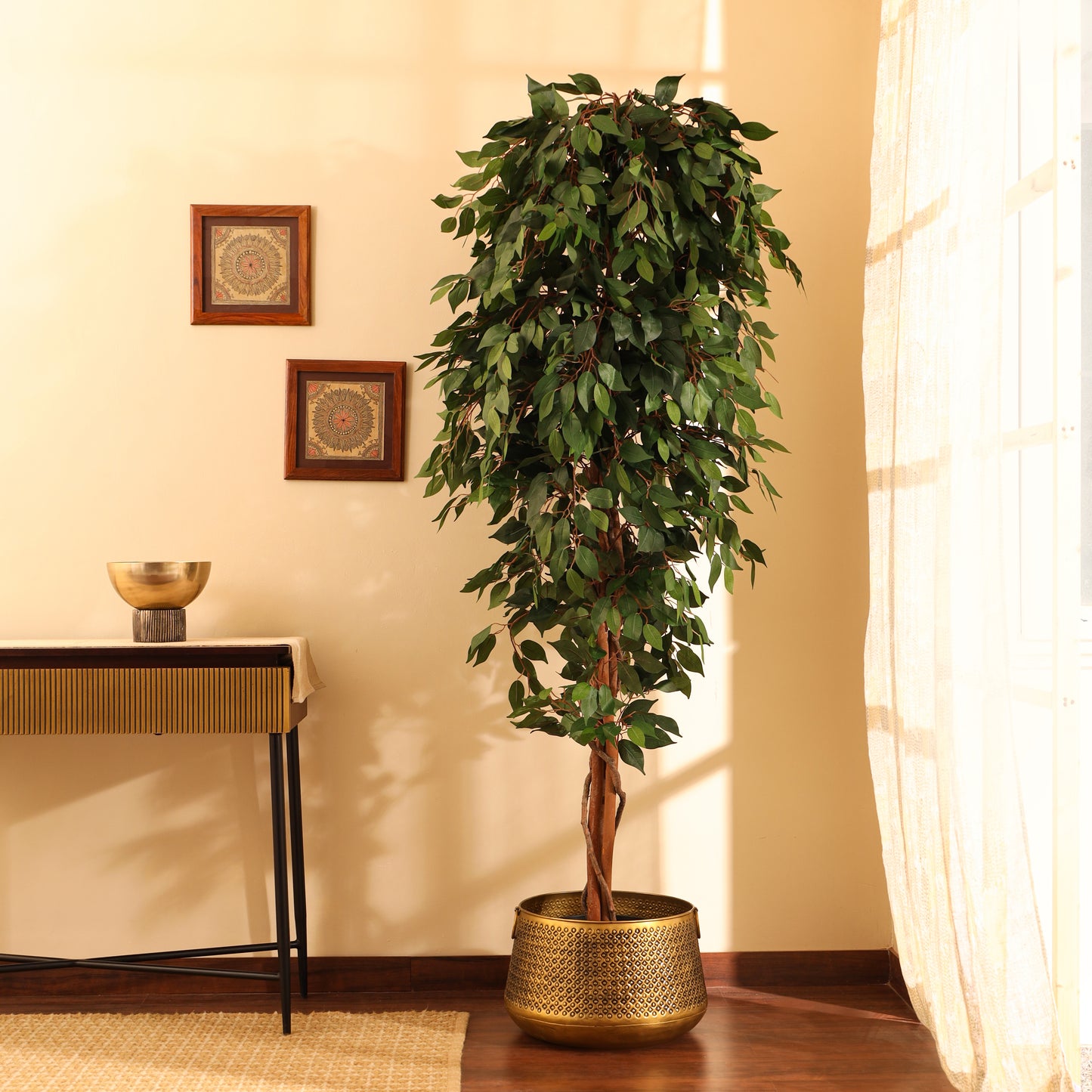 Artificial Green Ficus Plant for Home Décor – Realistic Indoor Plant (With Pot, 7 Feet)