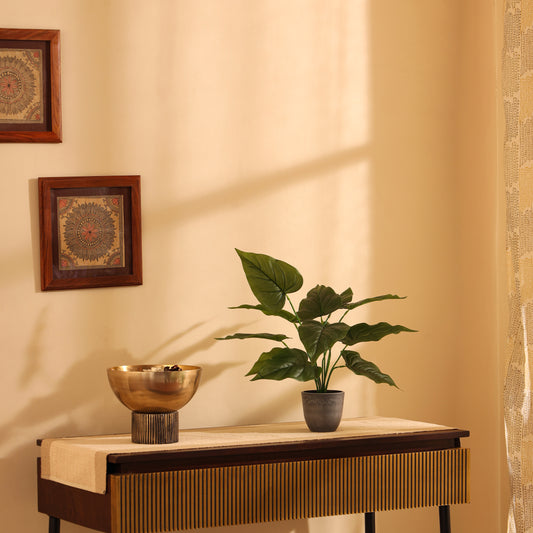 Artificial Green Plant – With Pot (1.5 Feet, 12 Leaves, Set of 2)