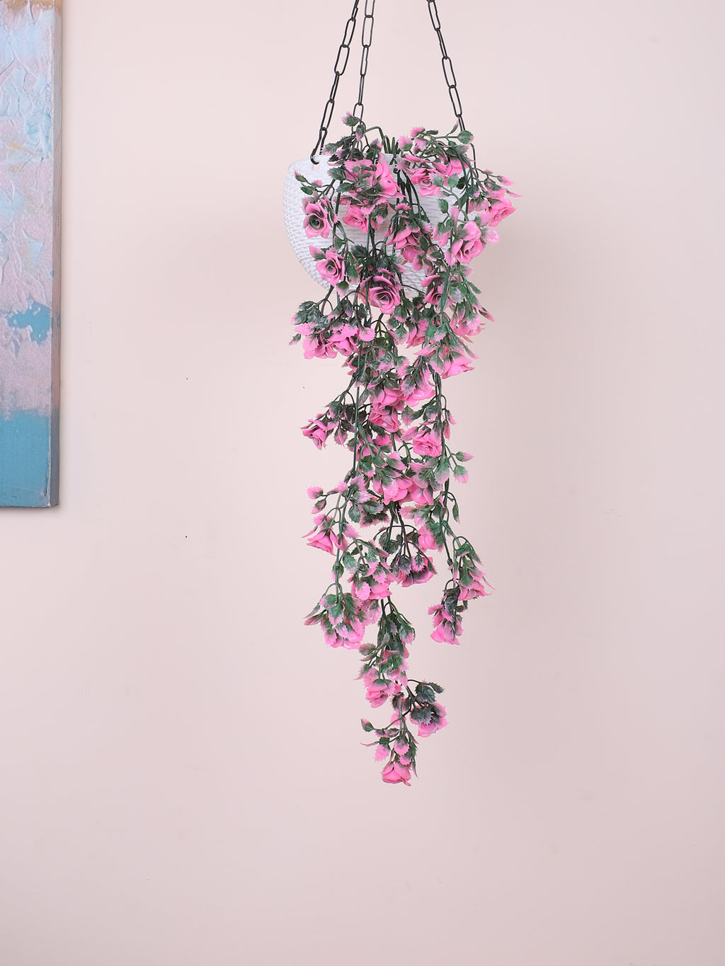 2 Feet Artificial Pink Rose Flower Hanging Plants without Pot - Pack of 2- Premium Artificial Hanging Plants for Home and Office Decor for indoor and outdoor use 