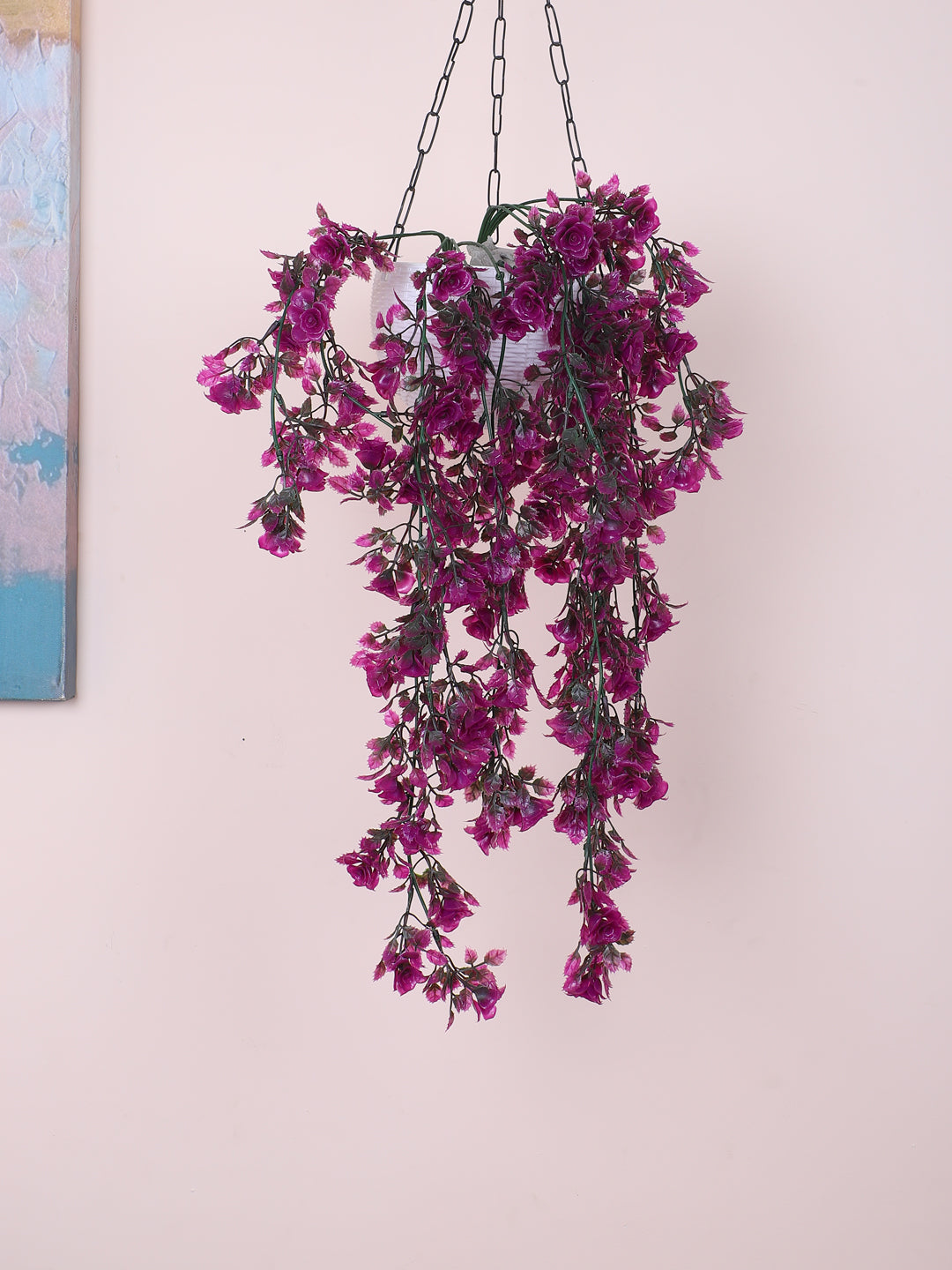 2 Feet Artificial Purple Rose Flower Hanging Plants without Pot - Pack of 2- Premium Artificial Hanging Plants for Home and Office Decor for indoor and outdoor use 