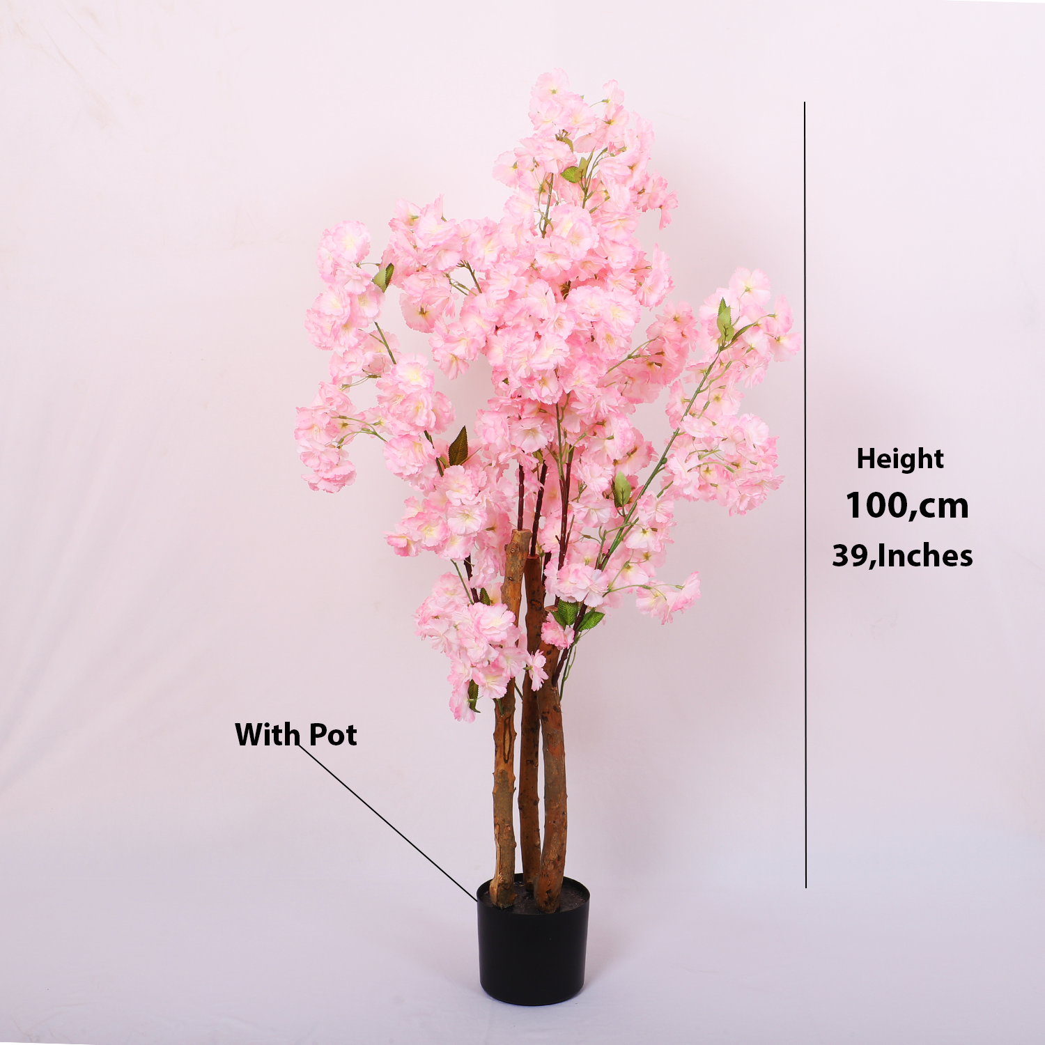 3.2 Feet Artificial Japanese Pink Cherry Blossom Flower Plant with Pot- Artificial Plant for Home Decor