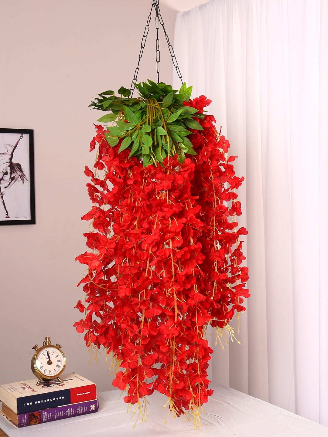 3.2 Feet Artificial Red Orchid Flowers- Set of 12-Premium Artificial Hanging Flowers for Home and Office Decor for indoor and outdoor use