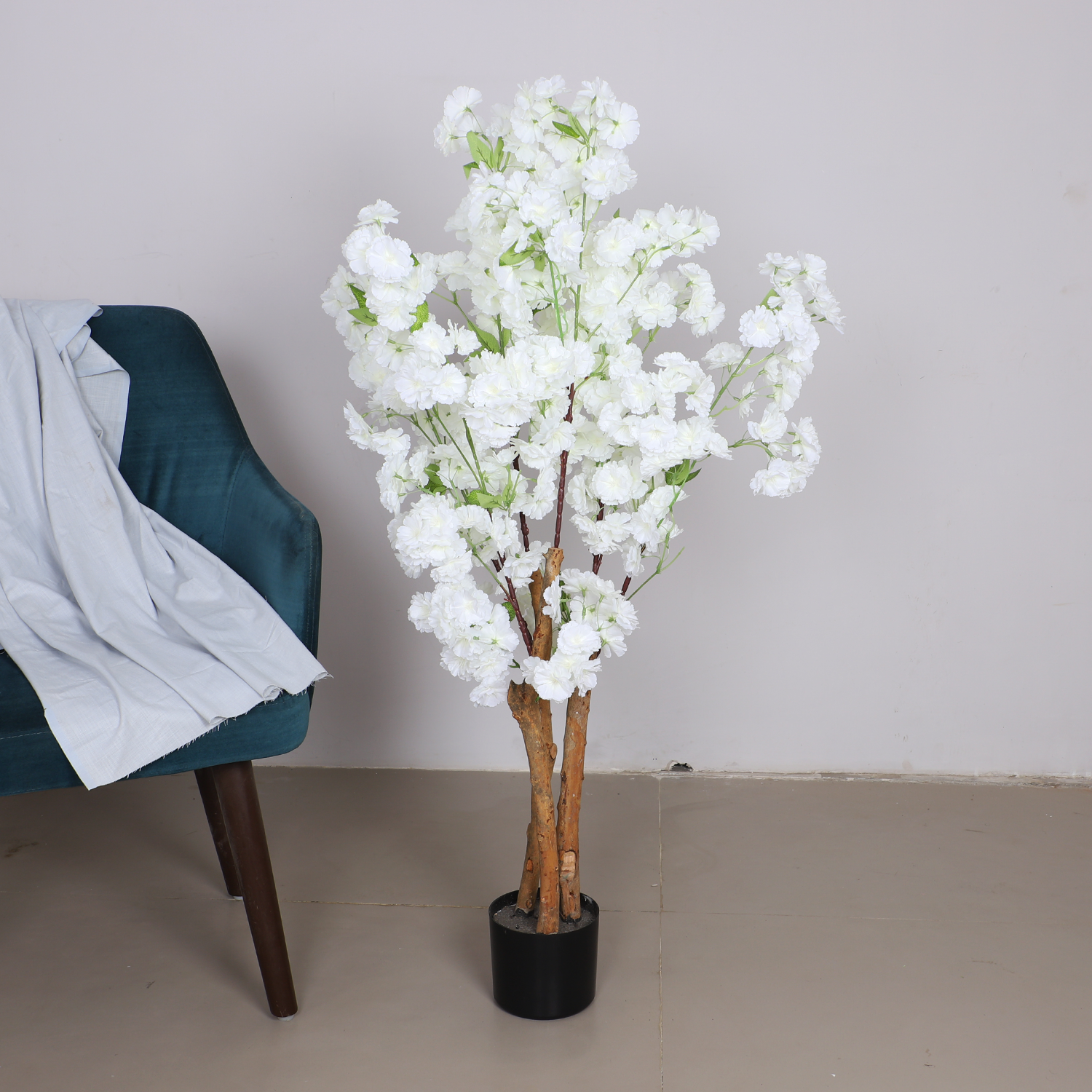 3.2 Feet Artificial While Japanese Cherry Blossom Flower Plant with Pot- Artificial Plant for Home Decor for indoor and outdoor use