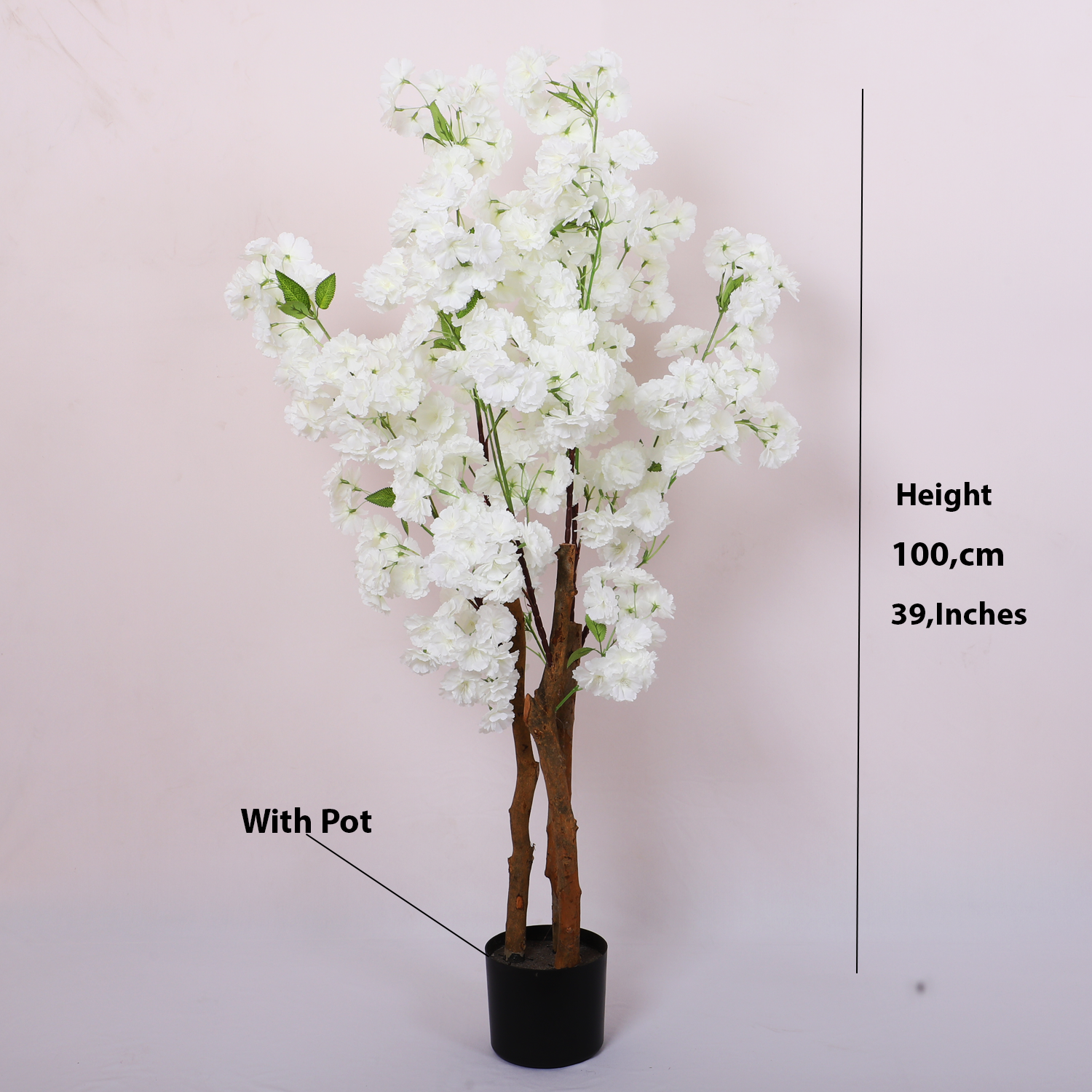 3.2 Feet Artificial While Japanese Cherry Blossom Flower Plant with Pot- Artificial Plant for Home Decor for indoor and outdoor use