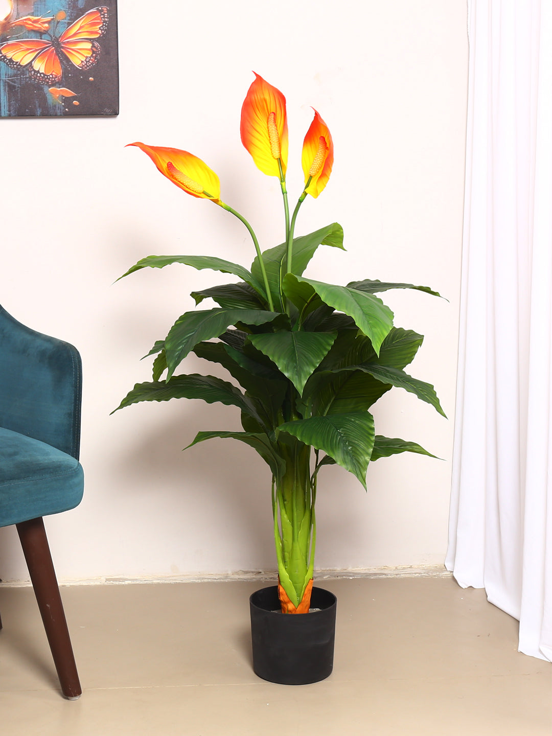 3.5 Feet Premium Faux Spathiphyllum Plant with Pot- Luxe Artificial Plant for Home and Interior Decor for indoor and outdoor use