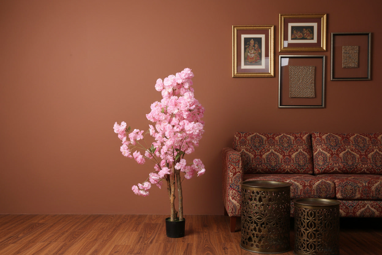 3.6 Feet Luxe Artificial Pink Cherry Blossom Flower Plant with Pot - Premium Artificial Plant for Home and Office Decor for indoor and outdoor use