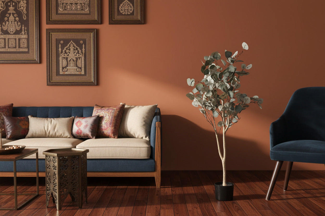 3.6 Feet Premium Artificial Light Green Eucalyptus Plant with Pot- Premium Artificial Plant for Home and Interior Decor for indoor and outdoor use