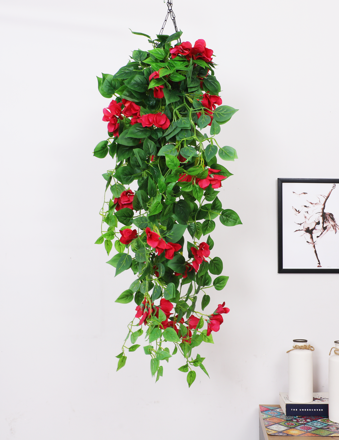 3 Feet Artificial Dark Pink Bougainvillea Flower Hanging Plants without Pot- Set of 2- Artificial Hanging Plant for Home and Interior Decor for indoor and outdoor use