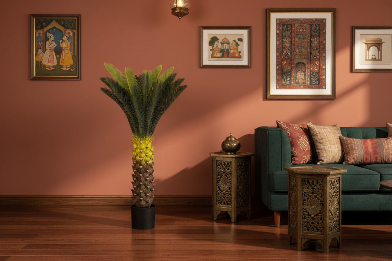 4.2 Feet Artificial Cycus Plant with Pot - Premium Artificial Plant for Home and Interior Decor for indoor and outdoor use 