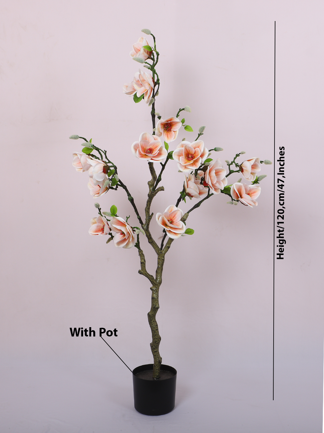 4 Feet Artificial Peach Magnolia Flower Plant with Pot- Artificial Plant for Home Decor for indoor and outdoor use 