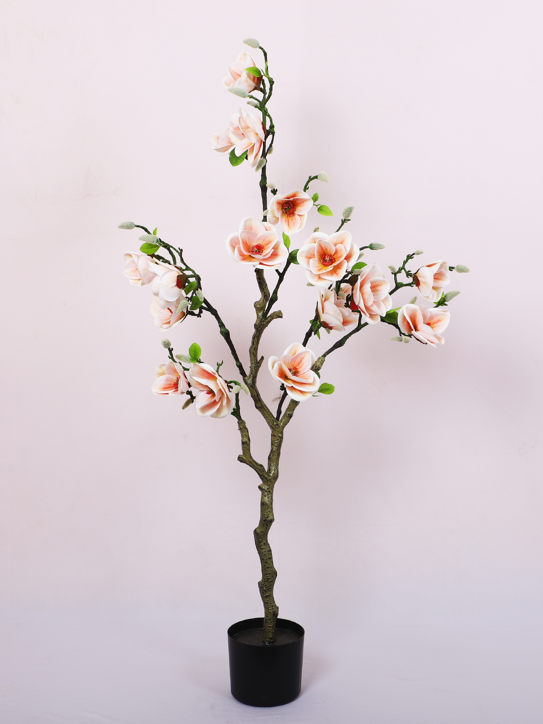 4 Feet Artificial Peach Magnolia Flower Plant with Pot- Artificial Plant for Home Decor for indoor and outdoor use 