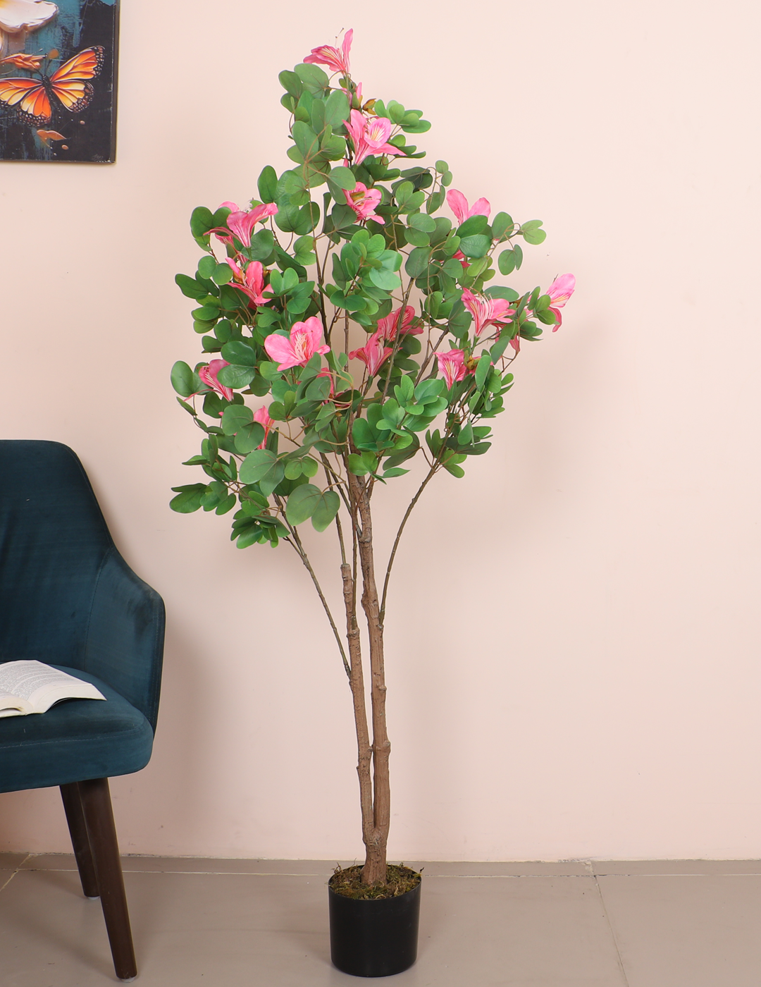 5.2 Feet Artificial Pink Magnolia Flower Plant with Pot- Artificial Plant for Home Decor for Indoor and outdoor use