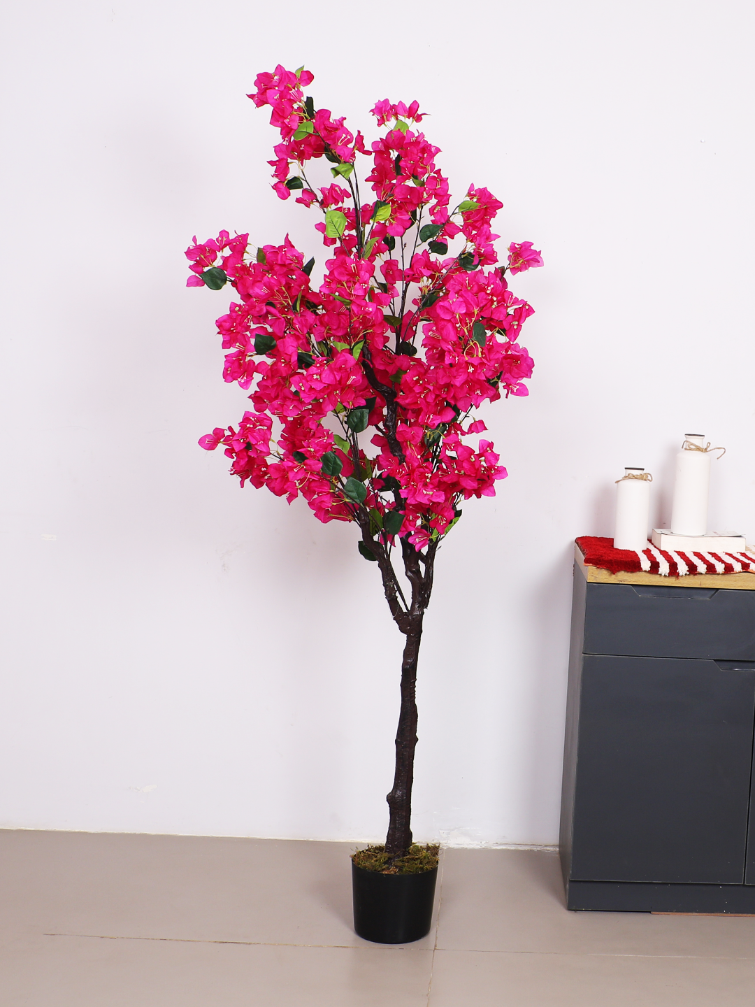 5.5 Feet Premium Artificial Dark Pink Bougainvillea Flower Plant with Pot- Artificial Plant for Home Decor for indoor and outdoor use 