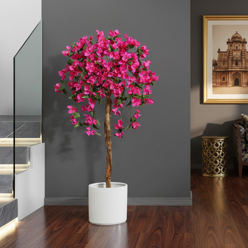5 Feet Luxe Artificial Pink Bougainvillea Flower Potted Plant - Premium Artificial Plant for Home and Office Decor for indoor and outdoor use