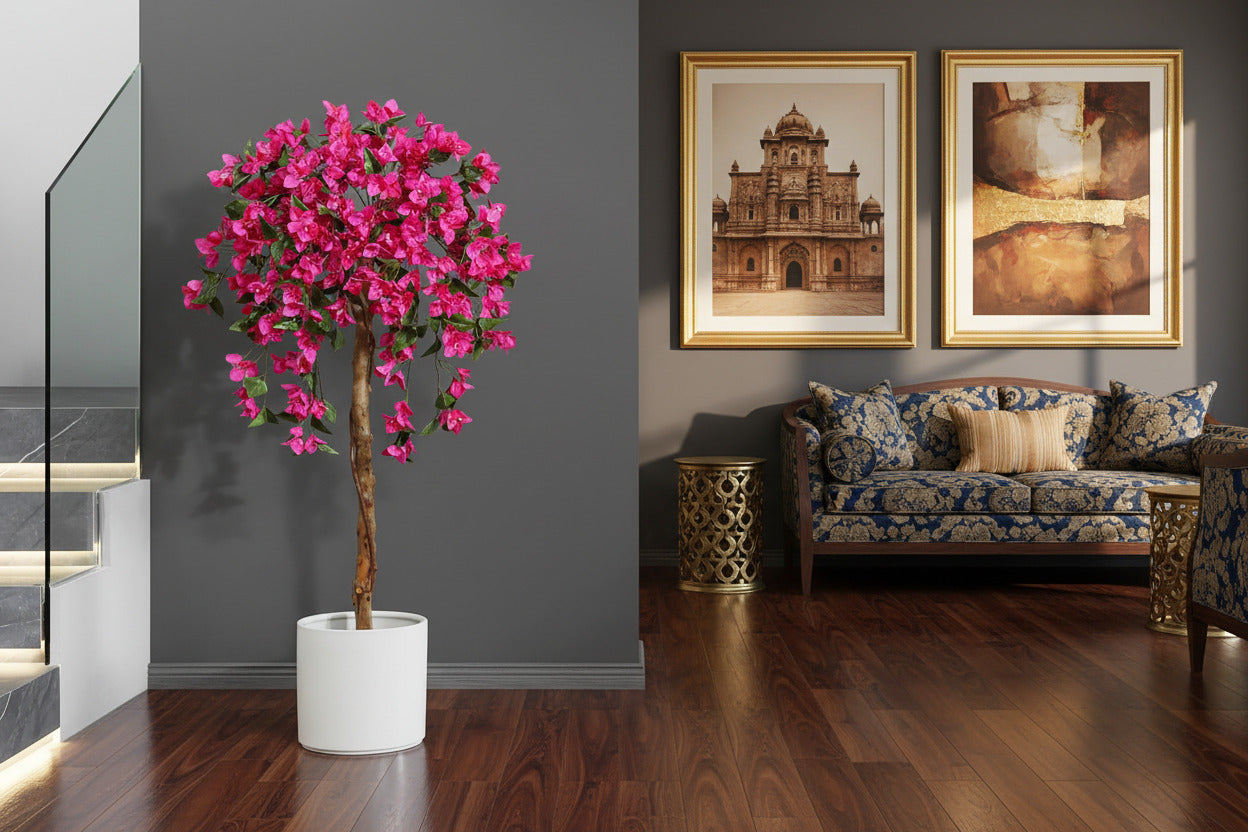 5 Feet Luxe Artificial Pink Bougainvillea Flower Potted Plant - Premium Artificial Plant for Home and Office Decor for indoor and outdoor use