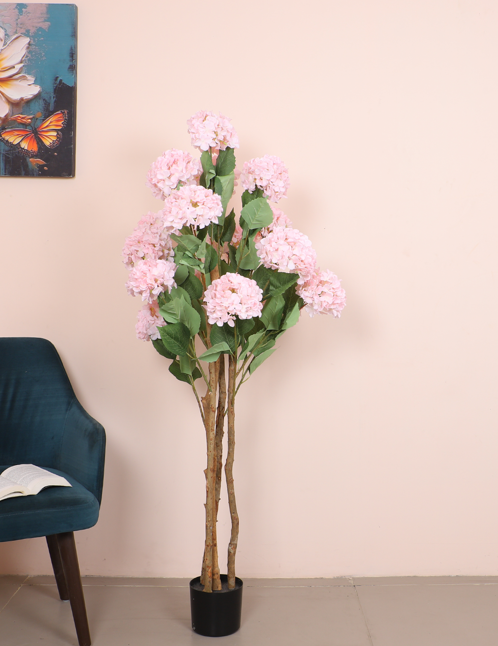 5 Feet Premium Artificial Pink Hydrangea Flower Plant with Pot- Luxe Faux Plant for Home and Interior Decor  for indoor and outdoor use 