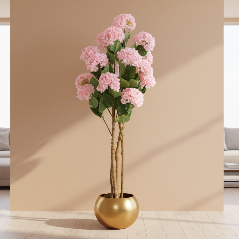 5 Feet Premium Artificial Pink Hydrangea Flower Plant with Pot- Luxe Faux Plant for Home and Interior Decor  for indoor and outdoor use 