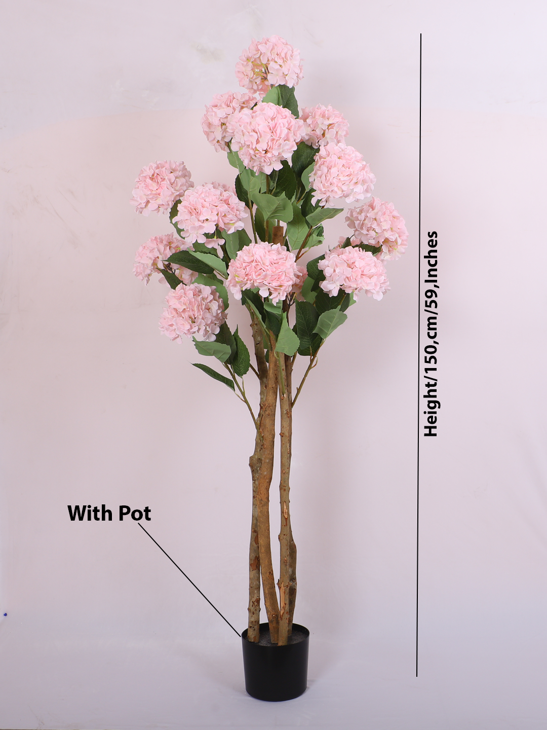 5 Feet Premium Artificial Pink Hydrangea Flower Plant with Pot- Luxe Faux Plant for Home and Interior Decor  for indoor and outdoor use 