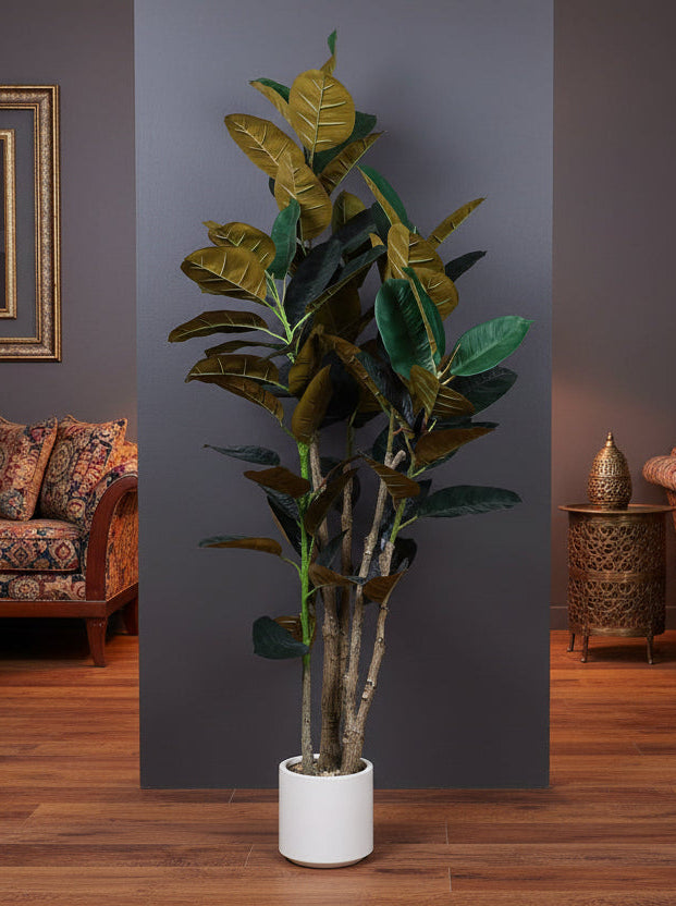 5 Feet Premium Artificial Red Fiddle Leaf Fig Potted Plant- Luxe Artificial Plant for Home and Office Decor for indoor and outdoor decor