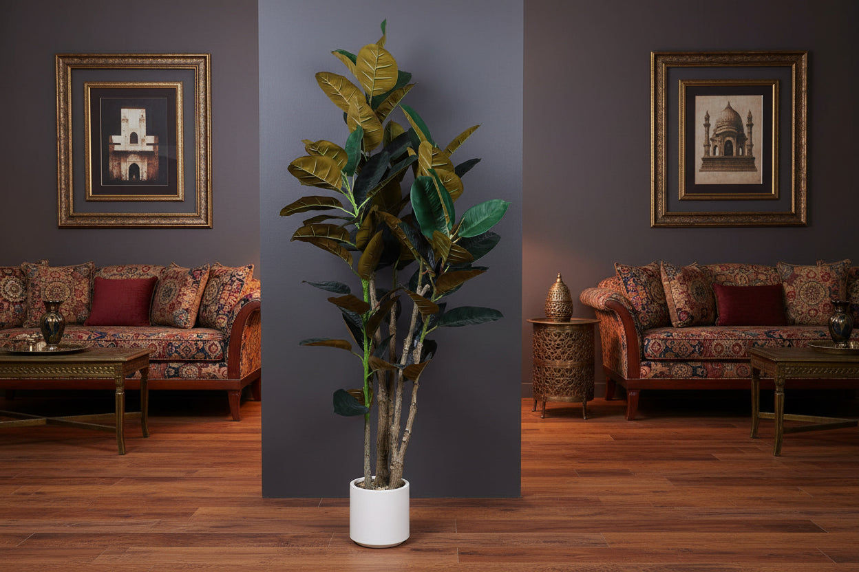 5 Feet Premium Artificial Red Fiddle Leaf Fig Potted Plant- Luxe Artificial Plant for Home and Office Decor for indoor and outdoor decor 