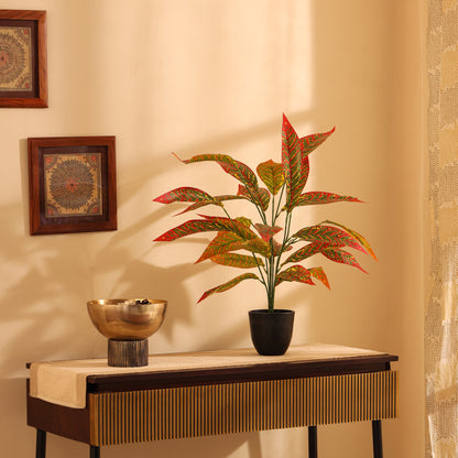 Artificial Potted Multicolored Croton Plant for Home Décor – Realistic Indoor Plant (With Pot, 2 Feet, 26 Leaves)