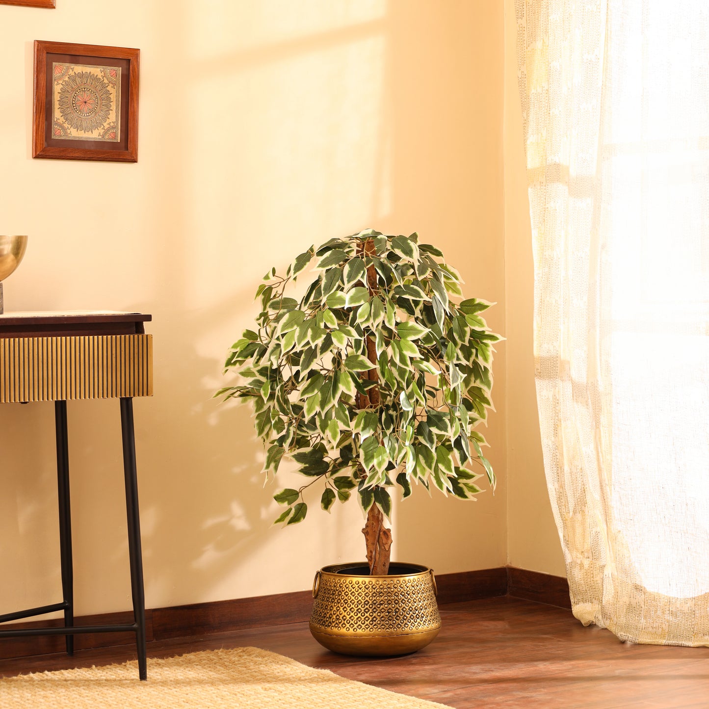 Artificial Variegated Ficus Plant – With Pot (4 Feet)
