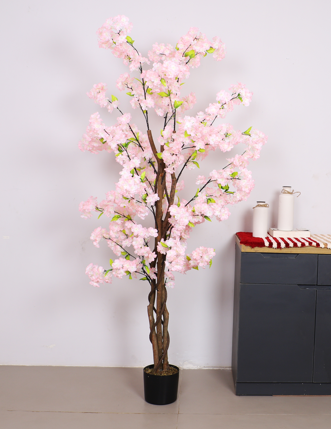 6 Feet Artificial Japanese Pastel Pink Cherry Blossom Flower Plant with Pot- Artificial Plant for Home Decor for indoor and outdoor use