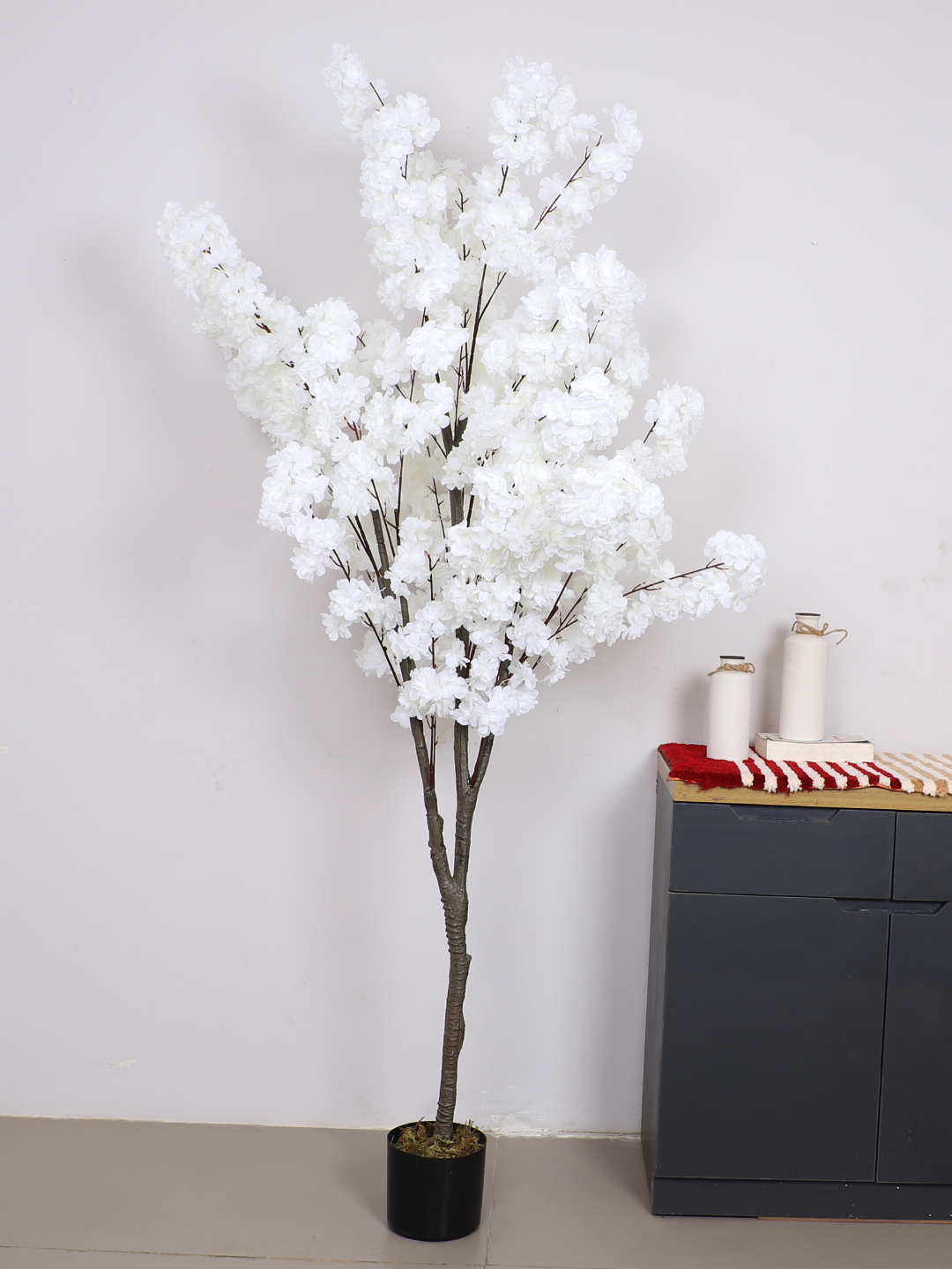 6 Feet Artificial White Japanese Cherry Blossom Flower Tree with Pot- Artificial Plant for Home Decor for indoor and outdoor use