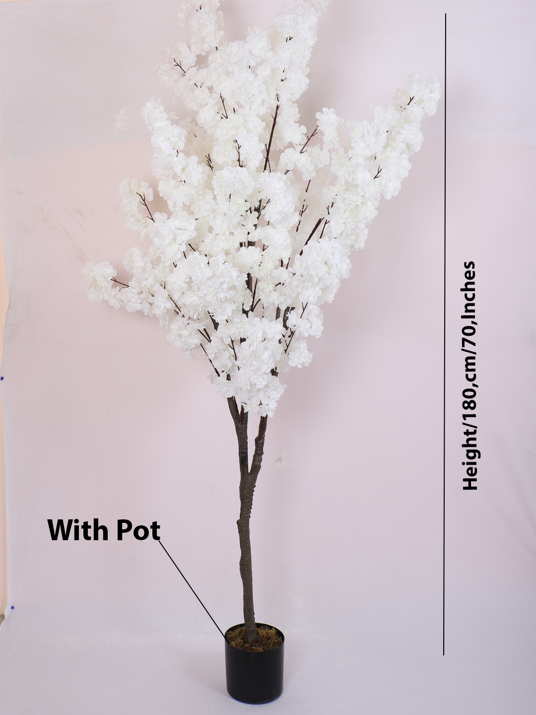 6 Feet Artificial White Japanese Cherry Blossom Flower Tree with Pot- Artificial Plant for Home Decor for indoor and outdoor use