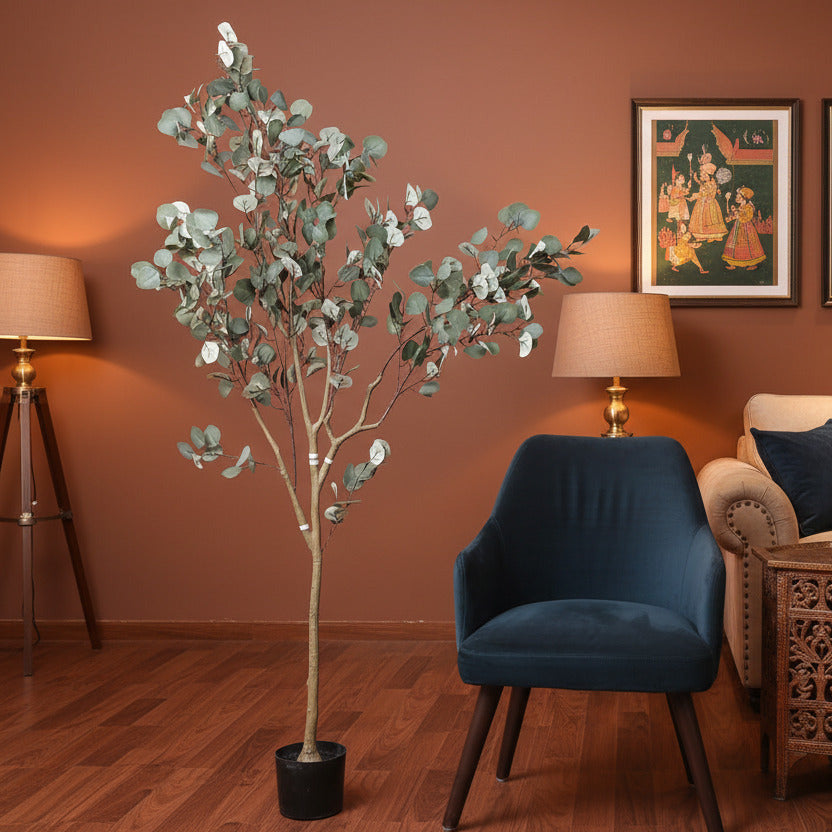 6 Feet Premium Artificial Eucalyptus Plant with Pot - Luxe Faux Plant for Home and Office Decor for indoor and outdoor use