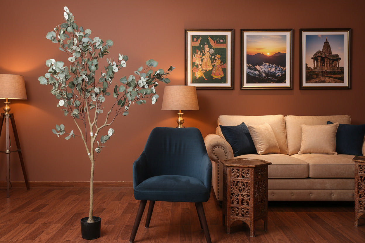 6 Feet Premium Artificial Eucalyptus Plant with Pot - Luxe Faux Plant for Home and Office Decor for indoor and outdoor use