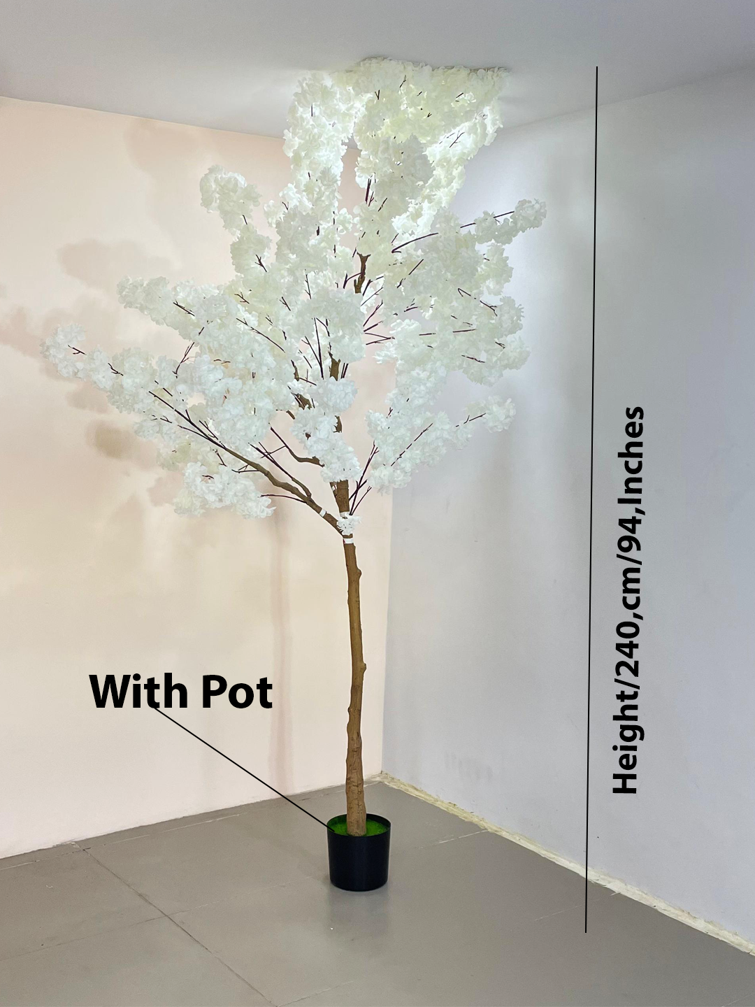 7.8 Artificial Japanese White Cherry Blossom Flower Tree with Pot- Artificial Plant for Home Decor for indoor and outdoor use