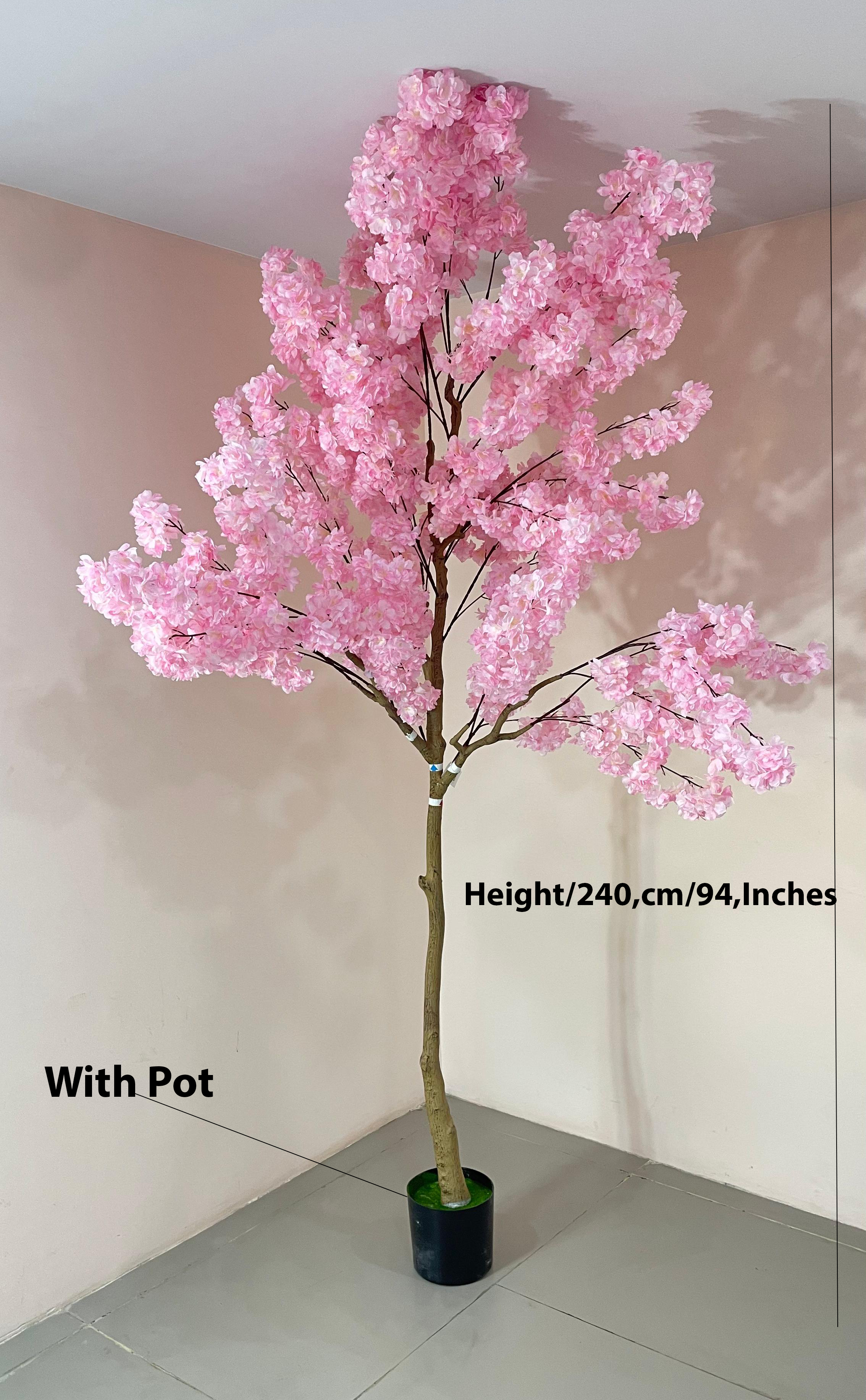 7.8 Feet Artificial Japanese Pink Cherry Blossom Flower Tree with Pot- Artificial Plant for Home Decor for outdoor and indoor use