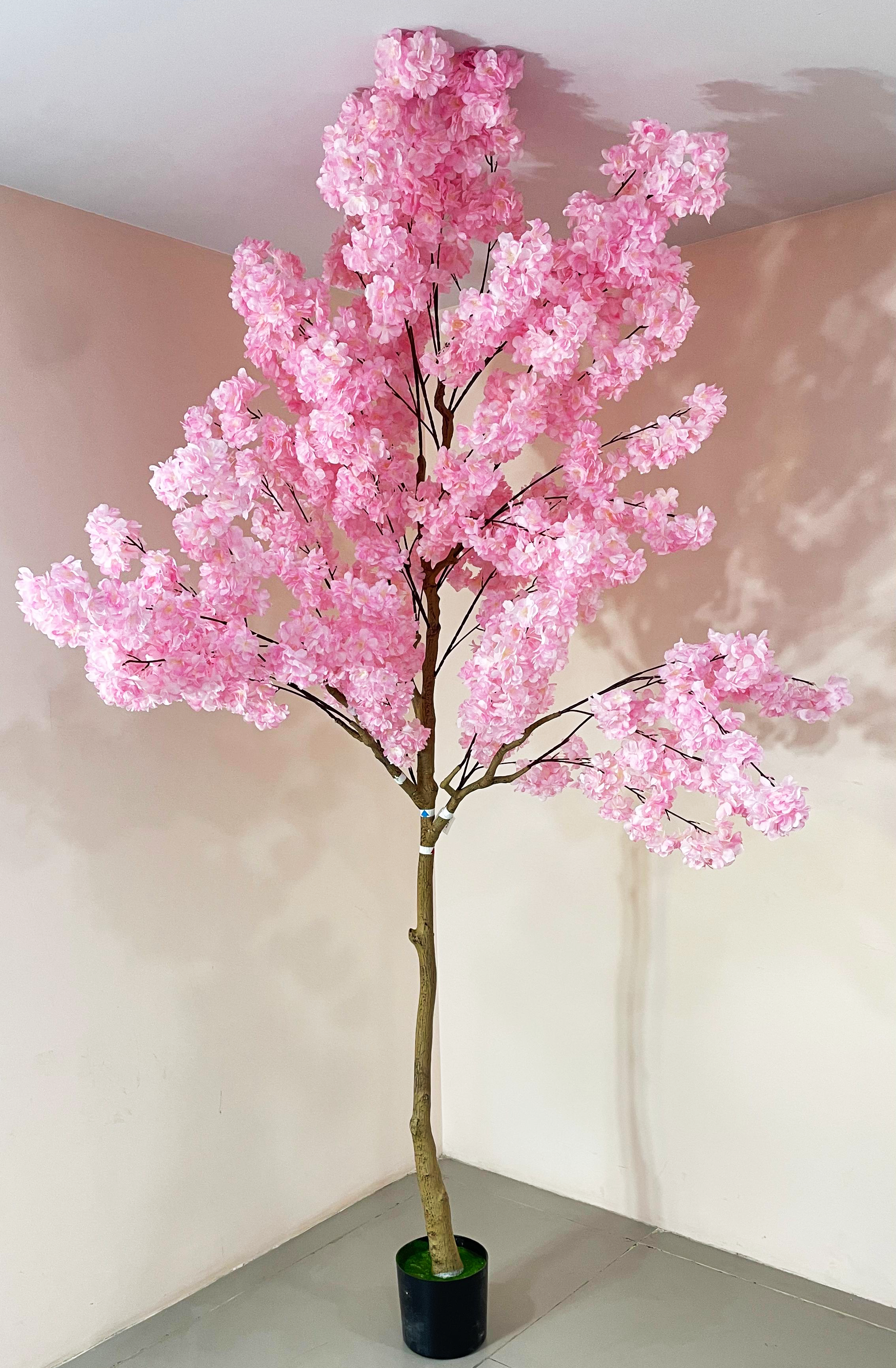 7.8 Feet Artificial Japanese Pink Cherry Blossom Flower Tree with Pot- Artificial Plant for Home Decor for outdoor and indoor use